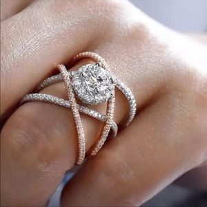 New Two Tone 925 Silver Diamond Women’s Ring